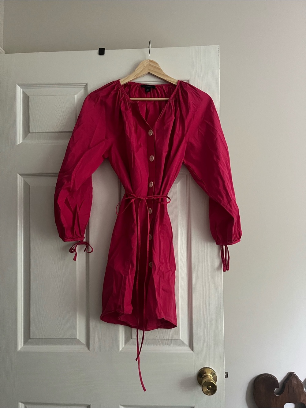 J. Crew Bright Fuchsia Button-Front Dress with Tie Waist